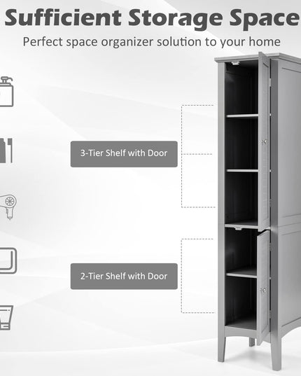 Storage Cabinet Bathroom High Cabinet with 5 Tier Shelves