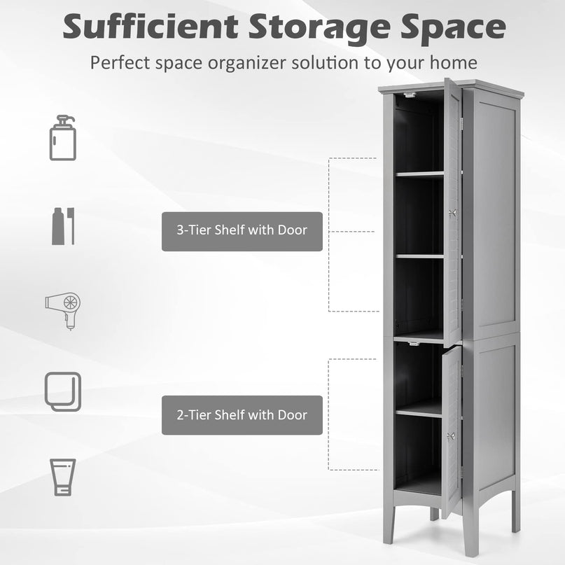Storage Cabinet Bathroom High Cabinet with 5 Tier Shelves