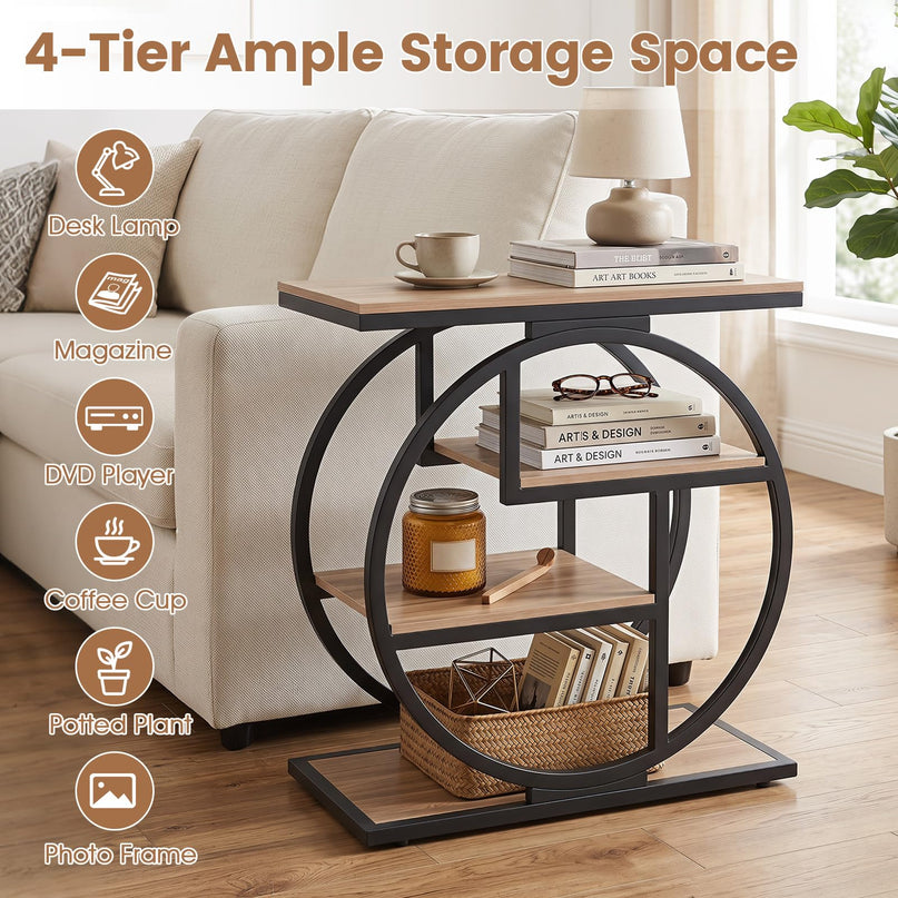 GIANTEX 4-Tier Narrow End Table with Storage & Geometric Metal Frame (1/2)