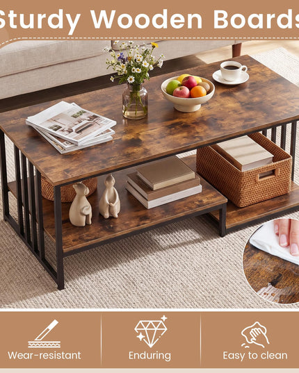 Giantex 43.5" Rectangle 2-Tier Farmhouse Coffee Table with Storage