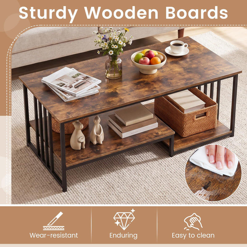Giantex 43.5" Rectangle 2-Tier Farmhouse Coffee Table with Storage