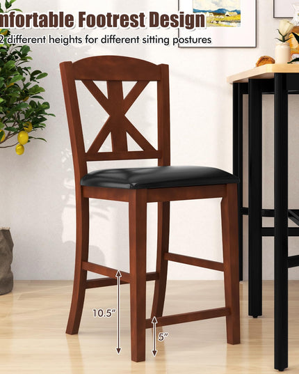 Giantex Wood Bar Stools Set, 24" Upholstered Counter Height Bar Chairs w/Hollowed High Back