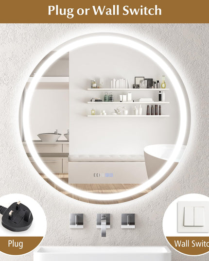 LED Bathroom Mirror - Lighted Vanity Mirror Wall Mounted, Front and Backlight, 3 Lighting Colors
