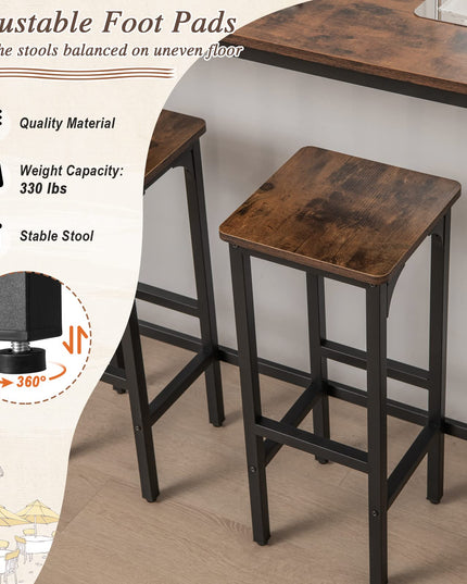 Giantex 28" Counter Height Bar Stools Set of 2, Metal Frame Bar Chairs with Adjustable Foot Pads, Brown