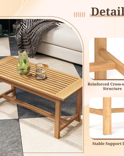 Giantex Teak Wood Patio Coffee Table - 36” Rectangular Outside Side Table with Slatted Tabletop