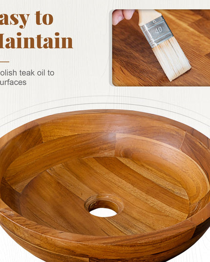 Giantex Teak Wood Vessel Sink - Bathroom Washbasin with Smooth Finish, Round Corner (16” x 16” x 4” Bowl-shaped)