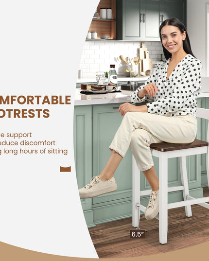 Giantex Wooden Bar Stools Counter Height Set of 2, 24.5" Farmhouse Wood Bar Dining Chairs