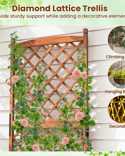 Giantex 60” Wooden Planter Container with Drainage Holes Trellis