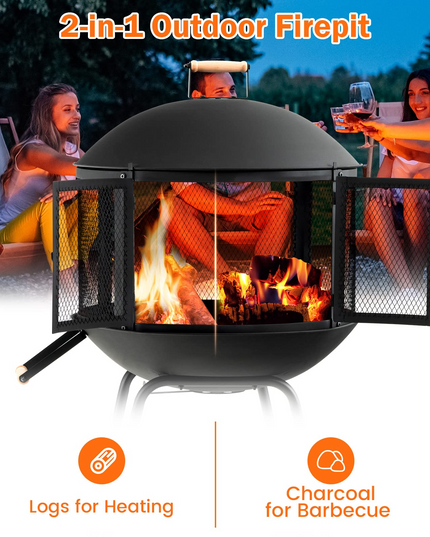 Giantex 28” Portable Fire Pit on Wheels - Mobile Wood Burning Firepit with Log Grate