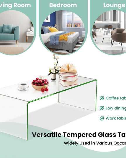 Giantex 42.5 Inch Clear Tempered Glass Center Table with with 4 Foot Pads and Round Edges
