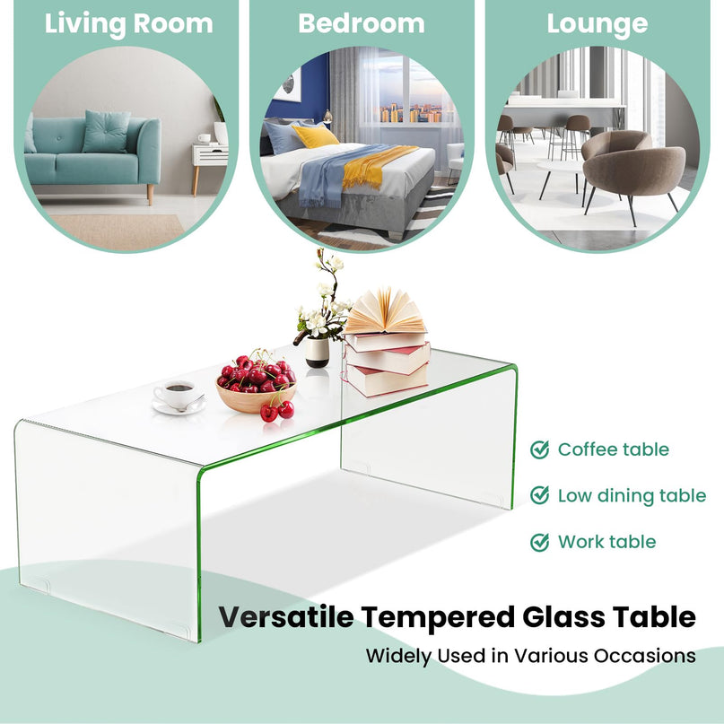 Giantex 42.5 Inch Clear Tempered Glass Center Table with with 4 Foot Pads and Round Edges