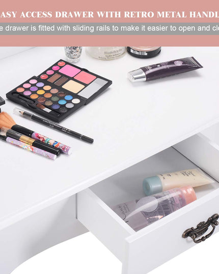 Giantex Bathroom Vanity Table Set w/Mirror Cushioned Stool Makeup Dressing Table Set