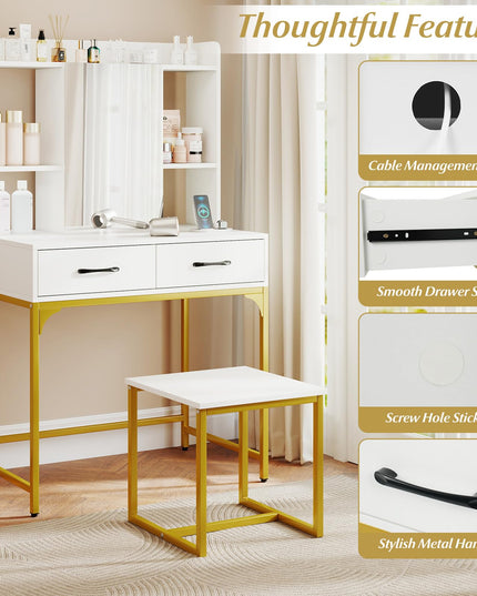 Vanity Desk with Charging Station for Bedroom