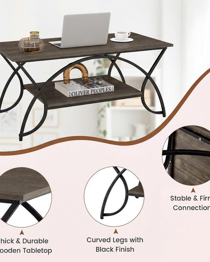 Giantex Table Basse en Bois de 39,5" avec Étagère de Rangement Ouverte et Cadre en Métal Finition Noire