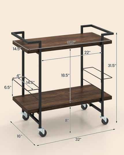 Giantex Bar Cart, 2-Tier Industrial Home Bar Serving Cart with Wheels