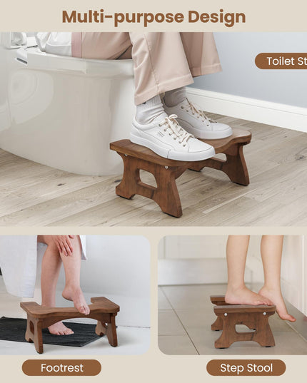 Giantex Teak Wood Toilet Stool - 7" Bathroom Squatting Stool