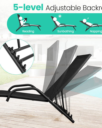 Giantex Lounge Chairs for Outside - Set of 2 Outdoor Chaise Lounge with 5 Adjustable Position