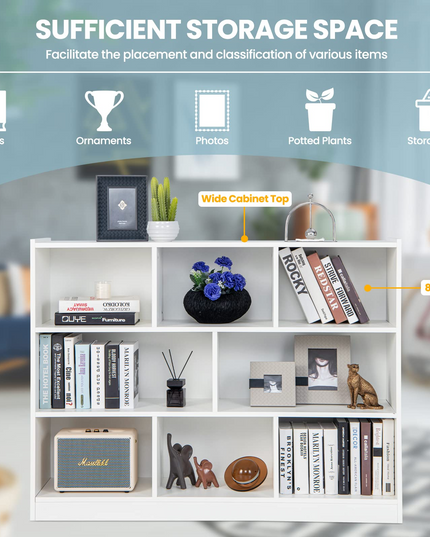 8 Cube Bookcase, Freestanding 3-Tier Open Bookshelf - Giantex