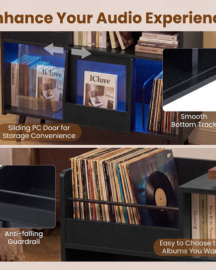 Giantex Large Record Player Stand with LED Light(34" x 14.5" x 29")