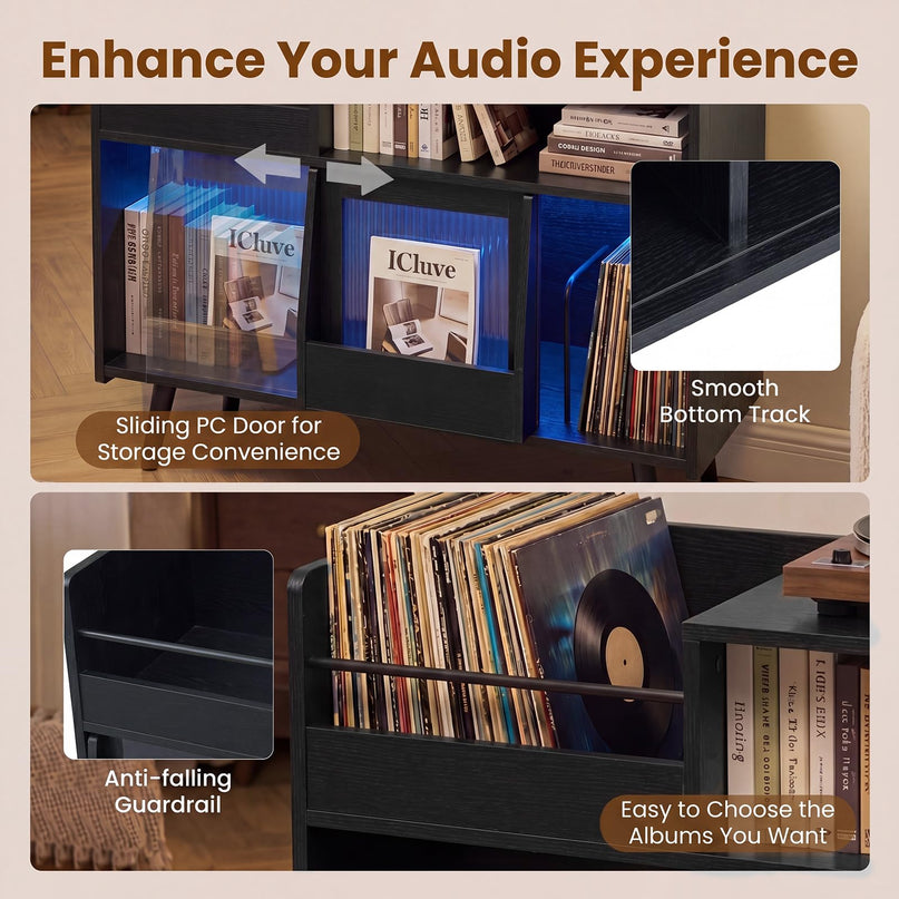 Giantex Large Record Player Stand with LED Light(34" x 14.5" x 29")