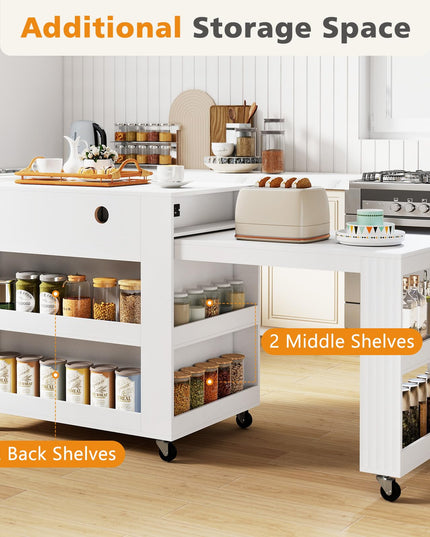 GIANTEX 72”-44.5” Extendable Kitchen Island with Storage