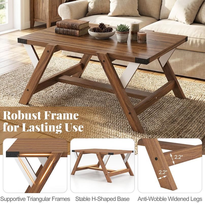 Giantex 35.5" Farmhouse Coffee Table with Decorative Nailhead Accents & Robust Frame
