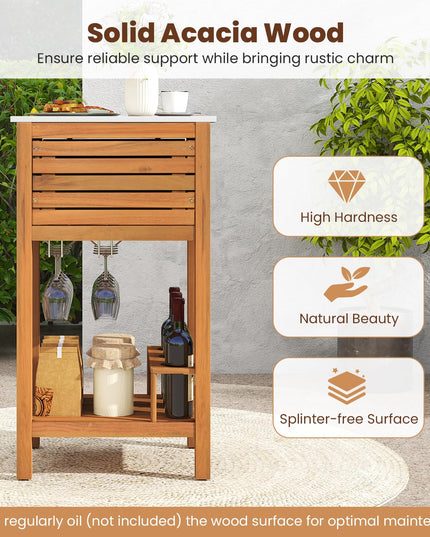 Giantex Acacia Wood Outdoor Side Table(With Drawer)
