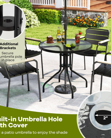 Giantex 31.5" Patio Round Dining Table with Tempered Glass Tabletop & 2" Umbrella Hole