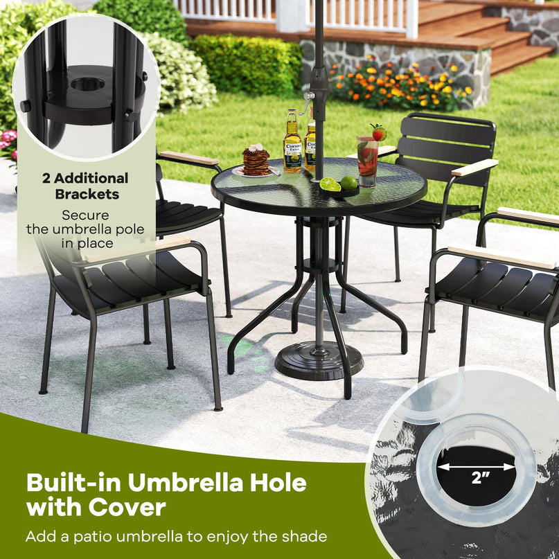 Giantex 31.5" Patio Round Dining Table with Tempered Glass Tabletop & 2" Umbrella Hole