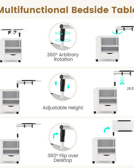 Nightstand with Charging Station and LED Lights - Giantex
