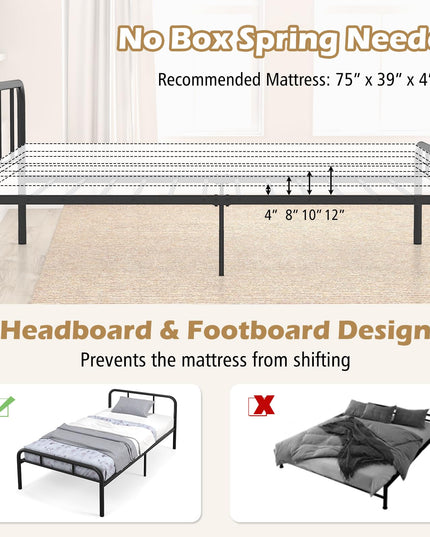 Giantex Twin Size Bed Frame, Modern Metal Platform Bed with Headboard and Footboard, Heavy Duty Steel Slat Support Mattress Foundation