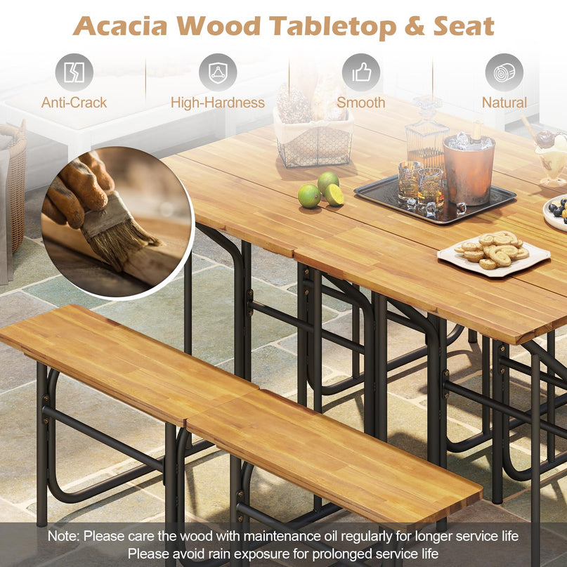 Giantex Single Picnic Table Bench Set with Rectangular Tabletop
