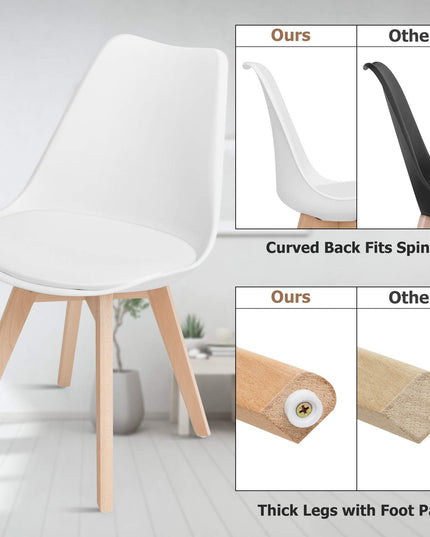 Set of 4 Mid Century Dining Chairs Wood Legs White