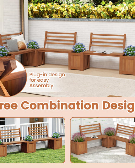 Giantex 2 in 1 Outdoor Bench with Backrest & 2 Raised Garden Beds