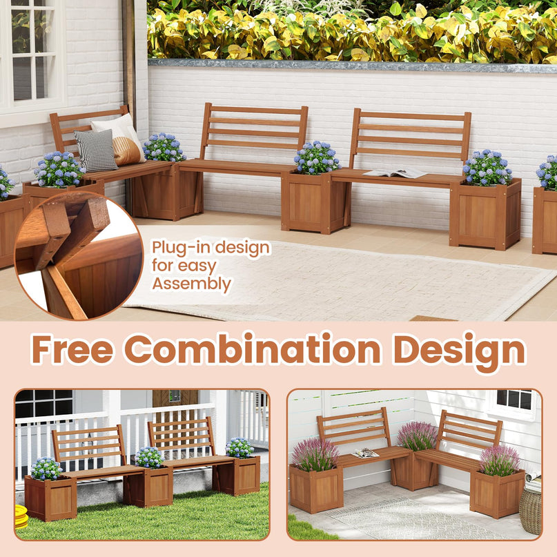 Giantex 2 in 1 Outdoor Bench with Backrest & 2 Raised Garden Beds