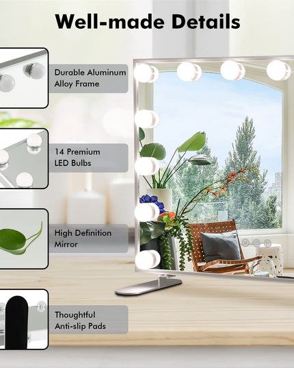 CHARMAID Vanity Mirror with Lights - 14 Dimmable LED Bulbs, 3 Lighting Colors, Touch Control