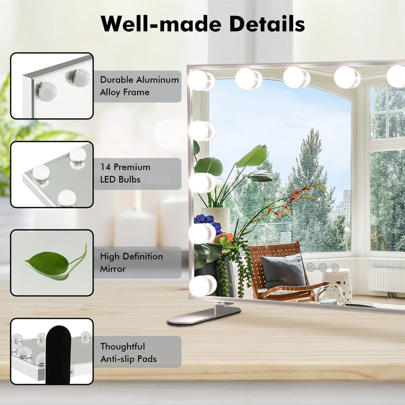 CHARMAID Vanity Mirror with Lights - 14 Dimmable LED Bulbs, 3 Lighting Colors, Touch Control