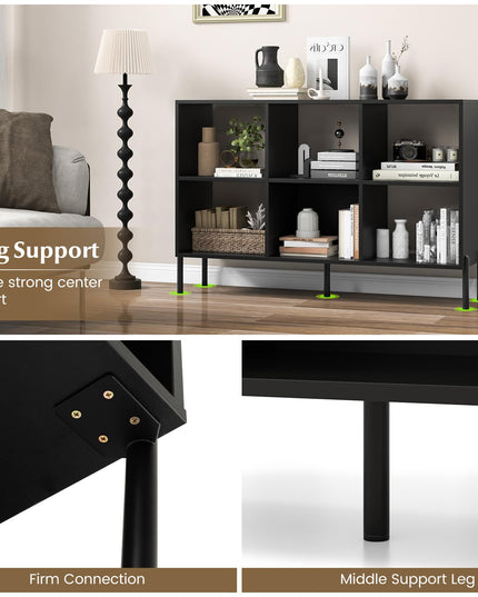 Giantex 6 Cube Bookcase, 3-Tier 47" Long Wood Bookshelf w/ 5 Metal Legs, Adjustable Shelf, Anti-toppling Device