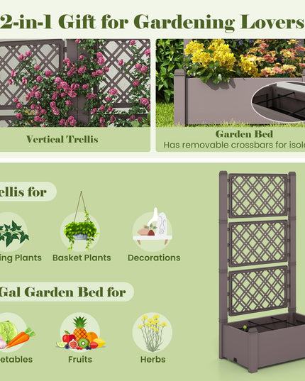 Giantex Raised Garden Bed with Trellis 59”, Self-Watering Planter Box with Water Level Indicator & Removable Space Dividers