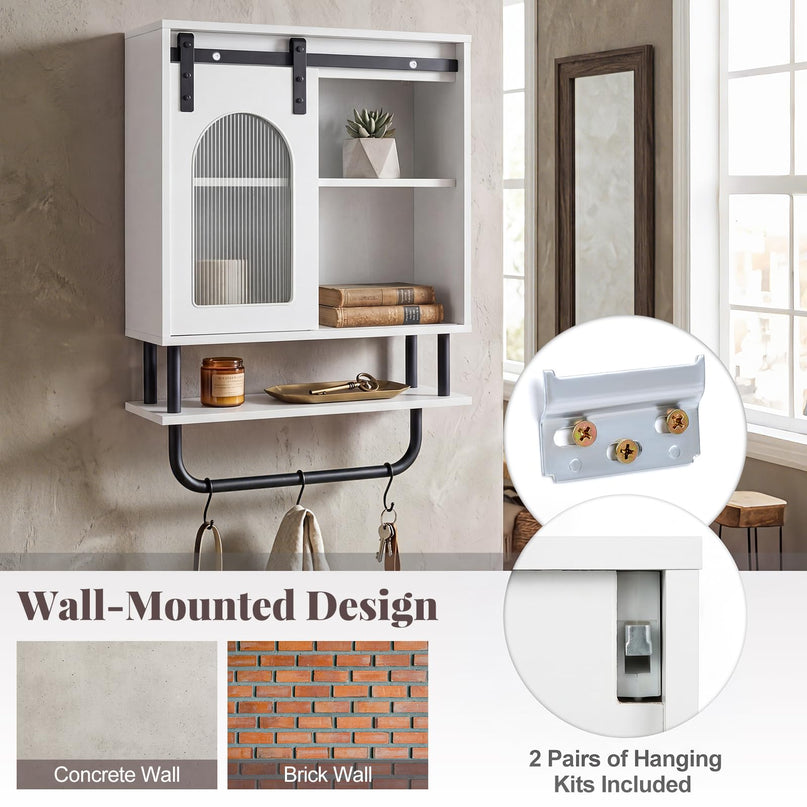 Giantex Bathroom Wall Cabinet | Farmhouse Medicine Cabinet with Sliding Barn Door