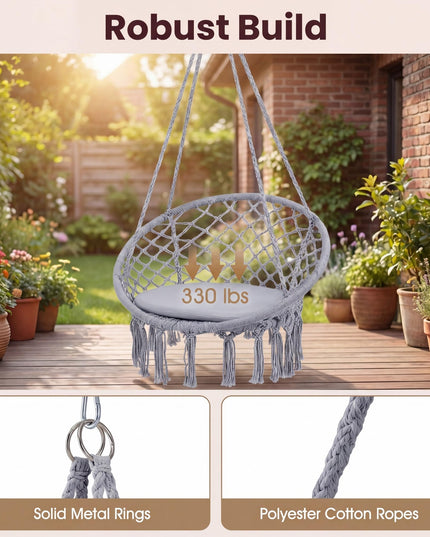 Giantex Hammock Chair Macrame Swing with Round Seat Cushion and Hardware Kit