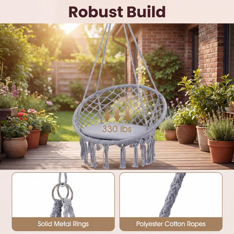 Giantex Hammock Chair Macrame Swing with Round Seat Cushion and Hardware Kit