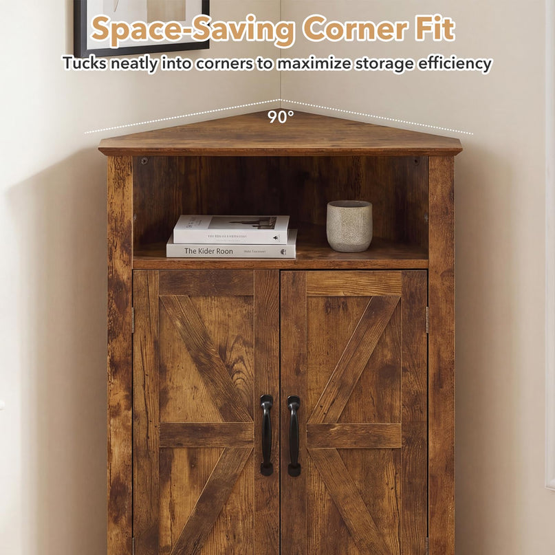 Giantex Farmhouse Bathroom Floor Corner Storage Cabinet with Open Storage