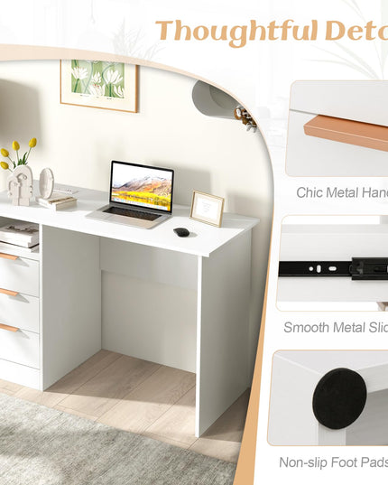 Giantex White Desk with Drawers, Modern Home Office Desk Writing Study Desk with Charging Station