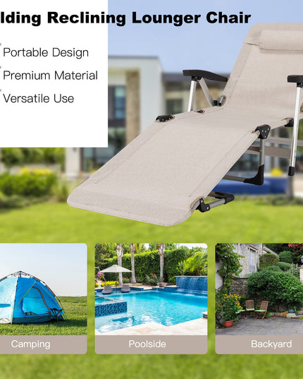 Patio Chaise Lounge Chair 7 Adjustable Position Folding Camping Cot