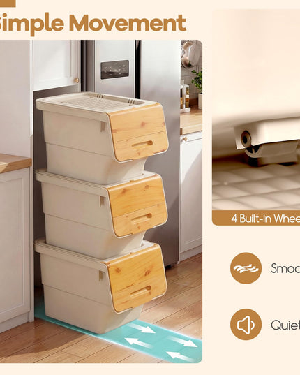 Bacs de Rangement Empilables en Plastique Giantex avec Couvercles et Roues