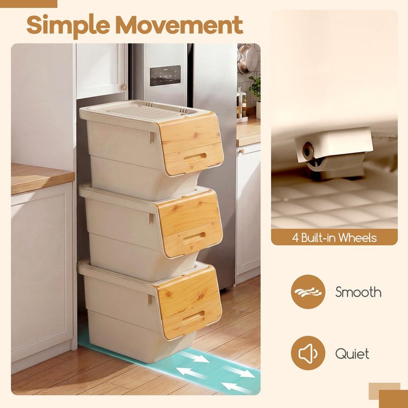 Bacs de Rangement Empilables en Plastique Giantex avec Couvercles et Roues