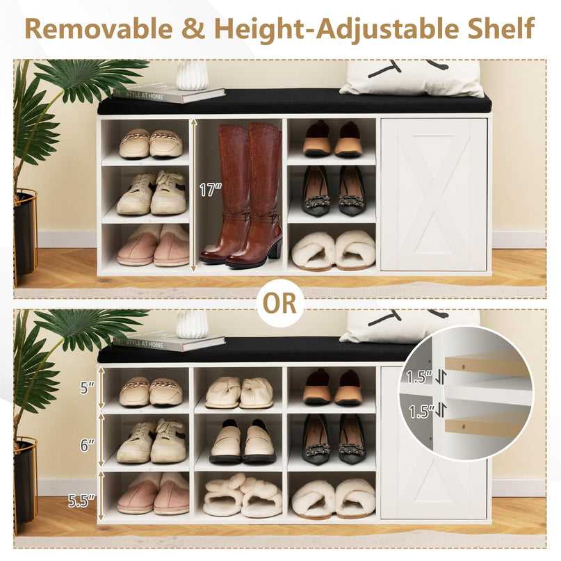 Giantex Shoe Bench, 3 Tier 9 Cubes Storage Bench with Adjustable Shelves (Rustic Brown)