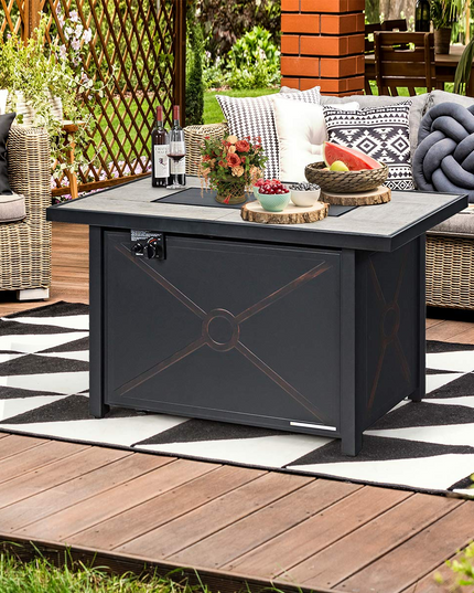 Giantex Gas Fire Pit Table w/ Ceramic Tabletop, 42 Inch 60,000 BTU Rectangular Propane Fire Pit Table