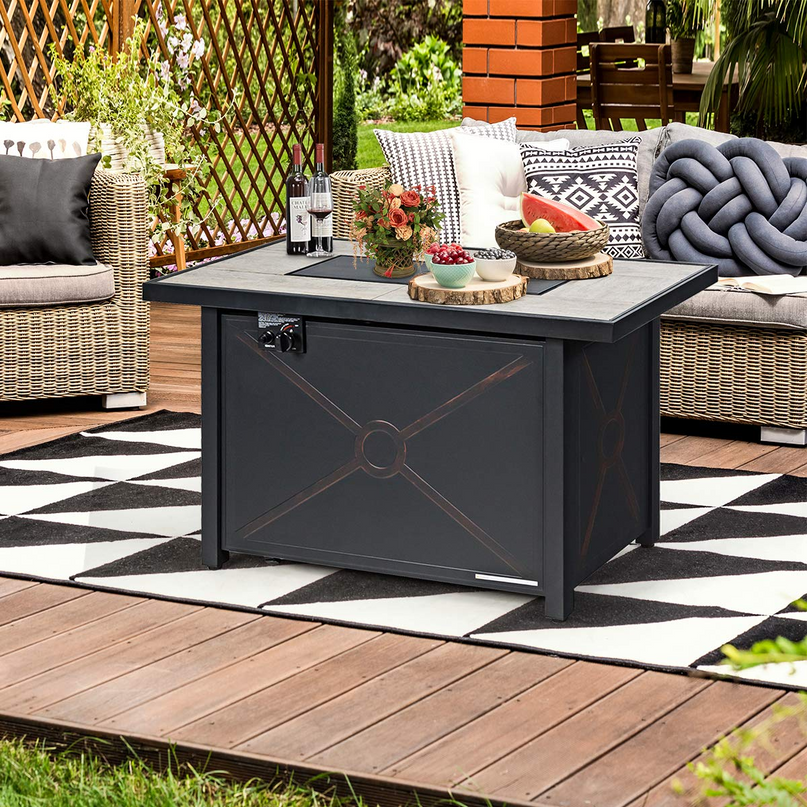 Giantex Gas Fire Pit Table w/ Ceramic Tabletop, 42 Inch 60,000 BTU Rectangular Propane Fire Pit Table